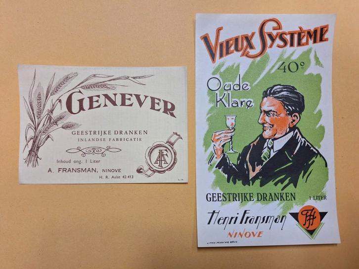 Oude genever etiketten Henri Fransman Ninove, Verzamelen, Merken en Reclamevoorwerpen, Zo goed als nieuw, Verpakking, Ophalen of Verzenden