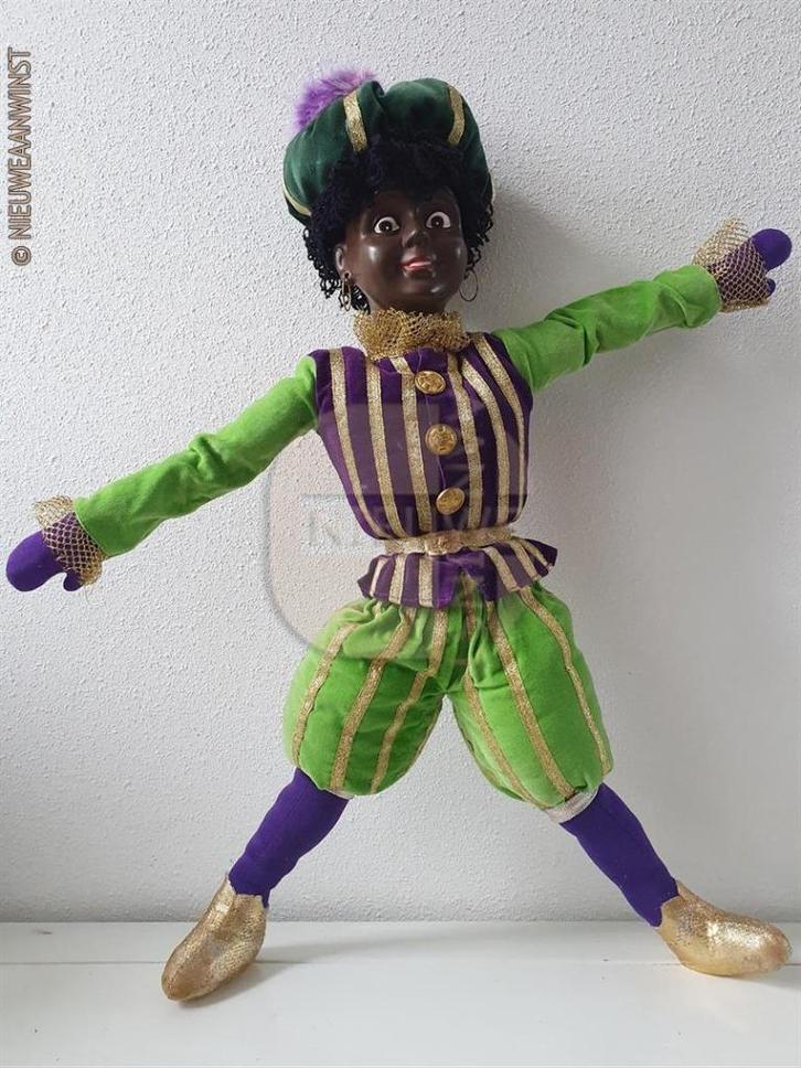 Authentieke V&D etalage zwarte Piet pop - 60cm, groen/paars, Divers, Saint-Nicolas, Comme neuf, Envoi