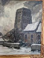 olieverf op doek " Oostkerke in de sneeuw" 90x95, Ophalen