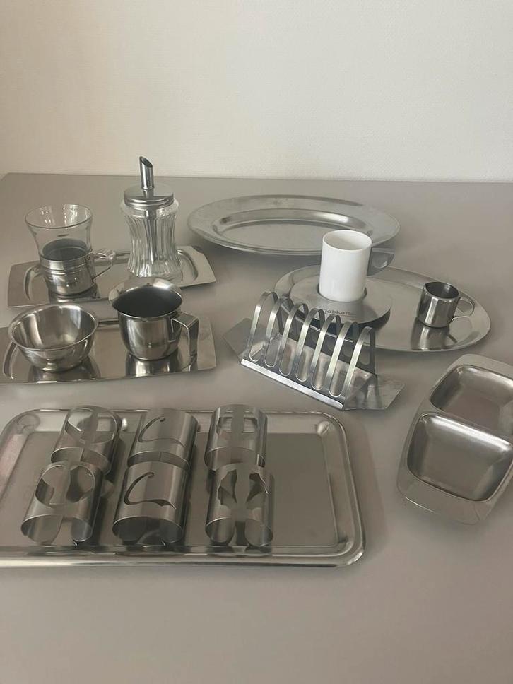 Lot INOX: schoteltjes, melk-, suiker-, roompotje, …, Antiek en Kunst, Antiek | Keukengerei, Ophalen of Verzenden