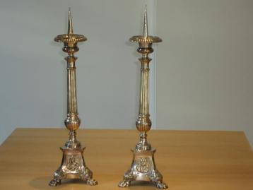 2 antiek zilver kaarshouders pinkandelaars 60cm leeuwenpoten beschikbaar voor biedingen