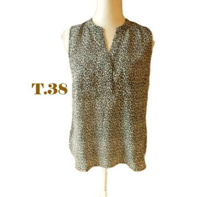 (132) - blouse femme t.38 noir gris - MIM -, Kleding | Dames, Blouses en Tunieken, Zo goed als nieuw, Maat 38/40 (M), Zwart, Ophalen of Verzenden