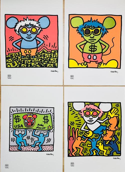 Coffret unique (4 litho) Keith Haring« Andy Mouse », Antiquités & Art, Art | Lithographies & Sérigraphies, Enlèvement ou Envoi