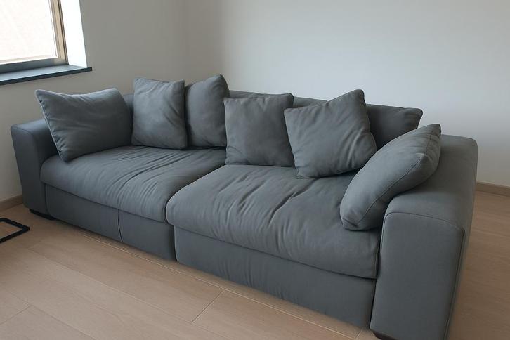 Stoffen zetel 3 zit grijs, Huis en Inrichting, Zetels | Zetels, Gebruikt, Rechte bank, Driepersoons, 250 tot 300 cm, 100 tot 125 cm