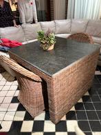 tafel met 2 bijhorende kuipstoelen, Huis en Inrichting, Tafels | Eettafels, Ophalen, Overige materialen, Vierkant, Tot twee personen