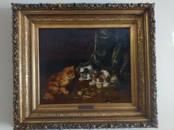 Poezen schilderij Brunel de Neuville beschikbaar voor biedingen