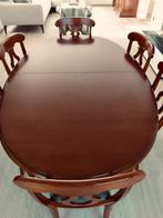 Uitschuifbare eettafel met 6 stoelen in kerselaar hout, Huis en Inrichting, Ophalen, Zo goed als nieuw, 4 tot 6 stoelen