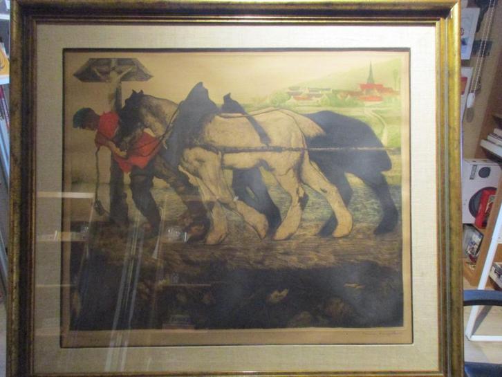 MAURICE LANGASKENS. "LE CALVAIRE " épreuve d'artiste, Antiek en Kunst, Kunst | Schilderijen | Klassiek, Ophalen of Verzenden