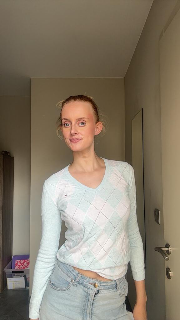 Pastelblauwe Tommy Hilfiger trui met ruitmotief – vintage, Kleding | Dames, Truien en Vesten, Maat 34 (XS) of kleiner, Wit, Verzenden