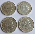 NEDERLAND 4 MUNTEN VAN 1 GULDEN ZILVER 2X1955 1X1956 1X1957, Postzegels en Munten, Munten | Nederland, 1 gulden, Koningin Juliana