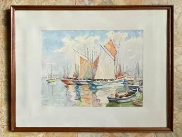 Jos SMITS - Tonijnvissersboten - aquarel, Enlèvement ou Envoi