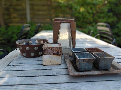 Pottenset gietijzer/ijzer/glas, Tuin en Terras, Bloempotten, Zo goed als nieuw, Ophalen of Verzenden