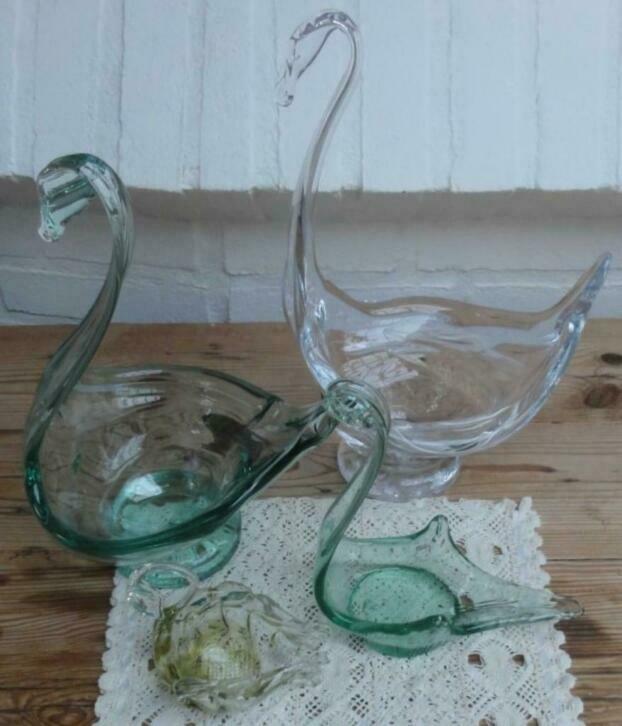 Nog 3 handgemaakte glazen zwanen schalen, schaaltjes, Antiek en Kunst, Curiosa en Brocante, Ophalen of Verzenden