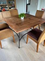 Eiken tafel met zwart metaal, Huis en Inrichting, Tafels | Eettafels, Ophalen, Gebruikt, 100 tot 150 cm, Vierkant