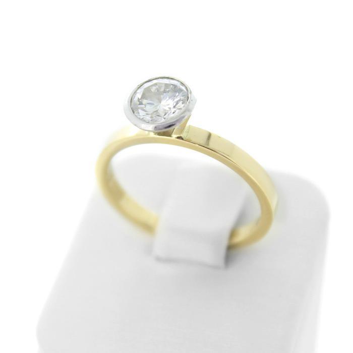 Solitair wit en geel goud 18kt/750, Handtassen en Accessoires, Ringen, Wit, Goud, Ophalen