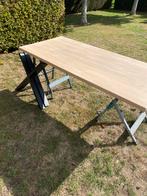 Massief eiken tafel / bureau 200 op 90 met metalen poten, Huis en Inrichting, Ophalen, Eikenhout, 200 cm of meer, 50 tot 100 cm
