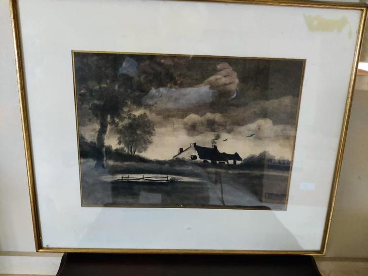oude boerderij in donkere wolken van Edouard Steyaert, Antiek en Kunst, Kunst | Schilderijen | Klassiek, Ophalen