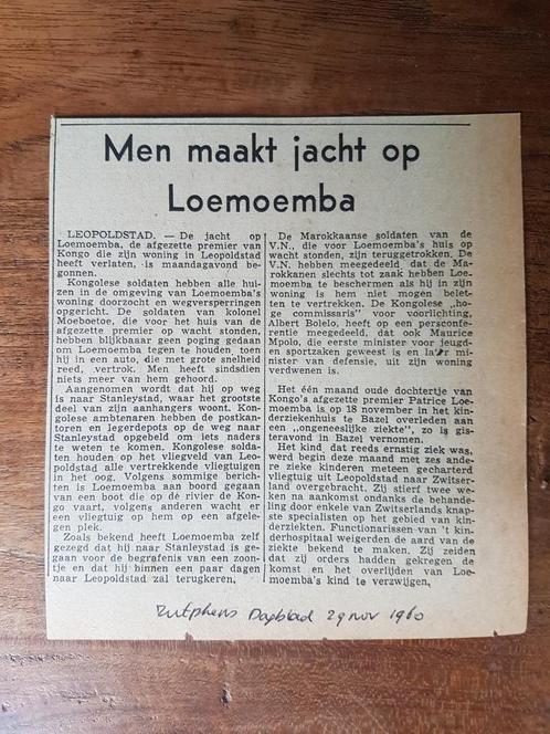 Jacht op Loemoemba in Congo (krant 1960, Collections, Revues, Journaux & Coupures, Coupure(s), Envoi
