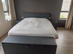 Bed boxspring 180x200 - donkerbruin/antraciet leder, Huis en Inrichting, Slaapkamer | Boxsprings, Ophalen, Zo goed als nieuw