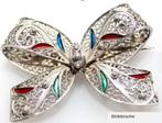 Schitterende antieke zilver met emaille Strikbroche, Ophalen of Verzenden, Zilver, Broche