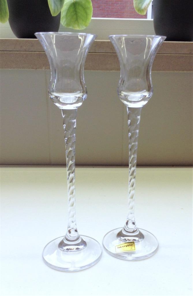 Duo standaardkandelaars Cezanne Inn Crystal 24 cm, Antiek en Kunst, Antiek | Glaswerk en Kristal, Ophalen of Verzenden