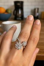 bague florale, argent s925 plaqué or 18k, moissanites, Verzenden, Nieuw
