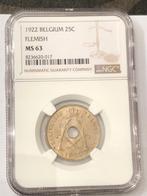 Munt België 25 cent Albert I  1922 vlaams graded NGC MS 63, Postzegels en Munten, Ophalen of Verzenden, Overig, Losse munt