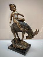 Charles Valton - Bronze - Kind rijdt op een geit, Antiek en Kunst, Ophalen of Verzenden