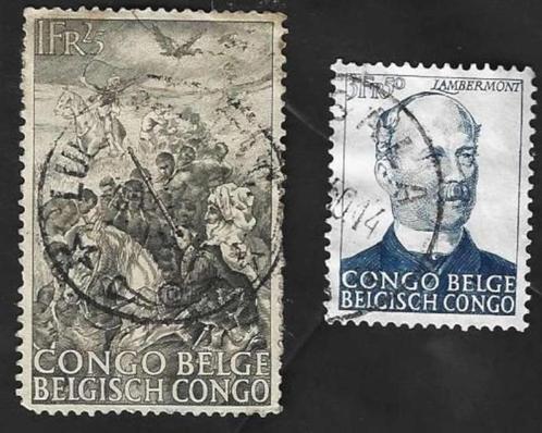 2 Postzegels Belgisch Congo Overwinning op slavenhandelaars, Postzegels en Munten, Postzegels | Afrika, Gestempeld, Overige landen