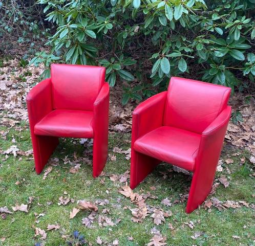 JORI: Club zetels in rood leer - 2 stuks, Huis en Inrichting, Fauteuils, Gebruikt, Leer, 50 tot 75 cm, 75 tot 100 cm, Ophalen