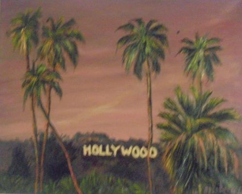 olieschilderij Hollywood (40x50cm), Antiek en Kunst, Kunst | Schilderijen | Klassiek, Ophalen of Verzenden