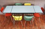 Lichtblauwe - Babyblauwe Verlengbare Formica Tafel / Jaren60, Huis en Inrichting, Tafels | Eettafels, Ophalen, Metaal, Zo goed als nieuw