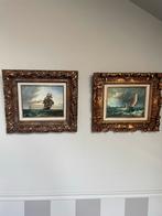 2 schilderijtjes zeezicht in fraaie lijst, Antiek en Kunst, Ophalen