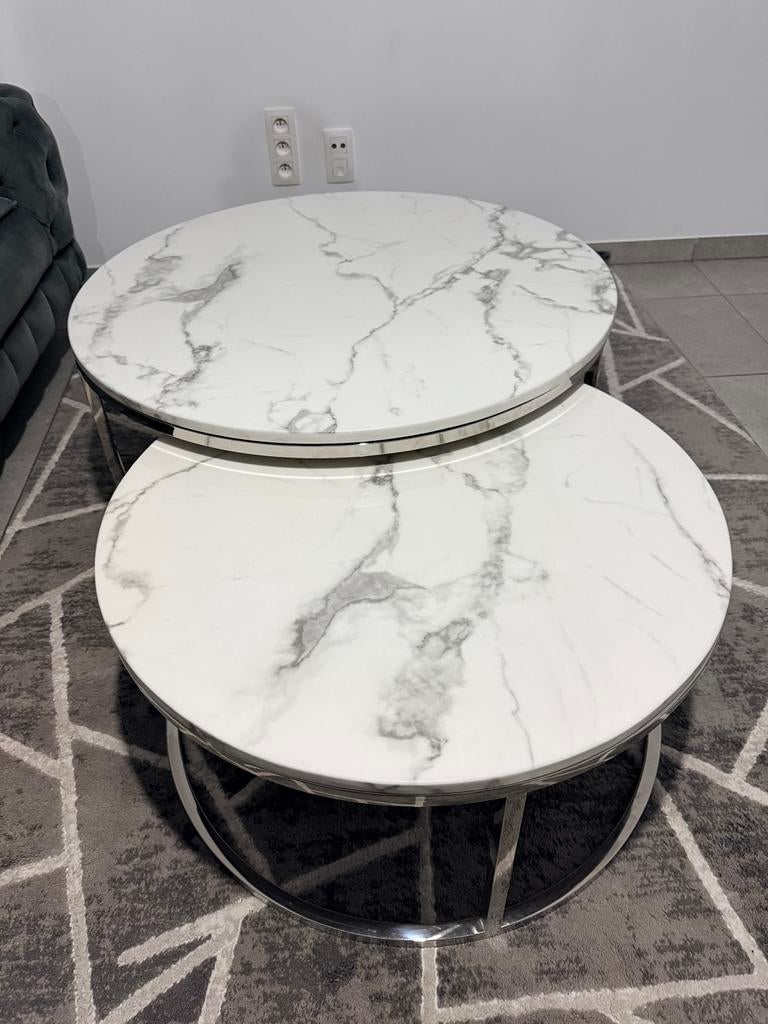 Moderne salontafel set – marmer look – 2 stuks, Ophalen, Zo goed als nieuw
