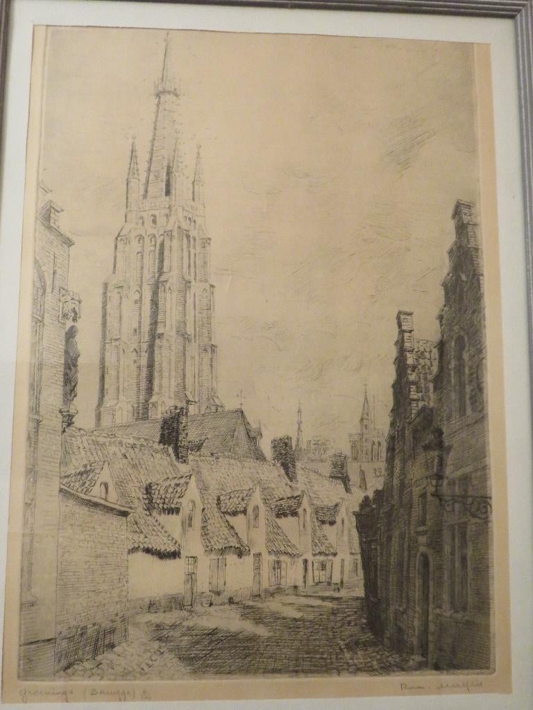 Ets / tekening Romain Malfliet, Antiek en Kunst, Kunst | Etsen en Gravures, Ets, Ophalen