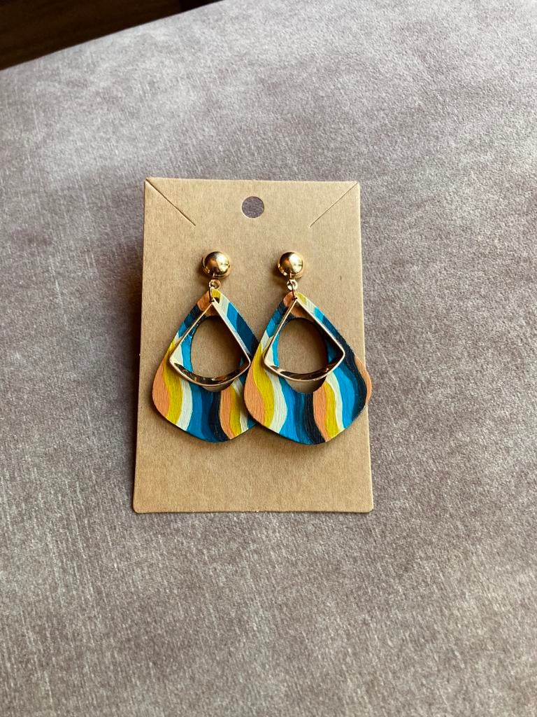 Handbeschilderde Oorbellen Vintage Wave ByJ&S, Ophalen of Verzenden, Nieuw, Overige materialen, Knopjes of Stekers