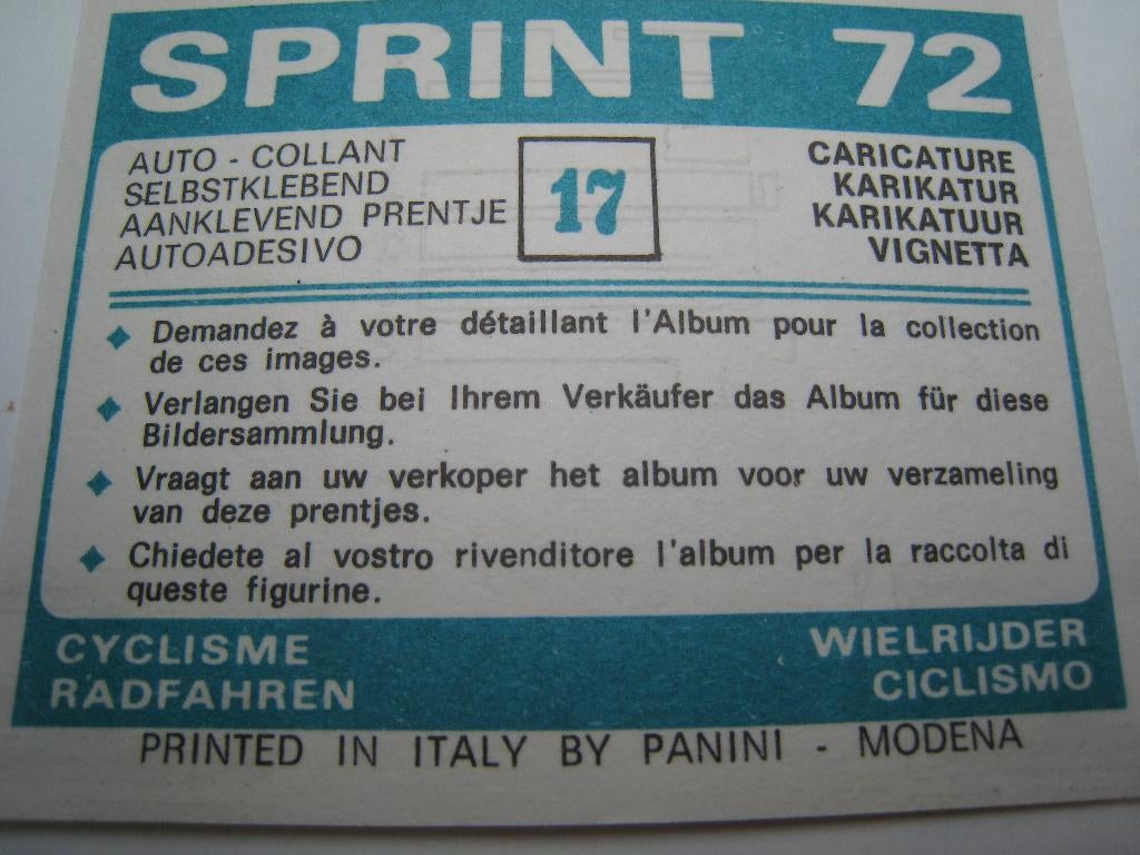 Caricature numéro 17 de Panini Sprint 1972, Envoi, Comme neuf, Autocollant