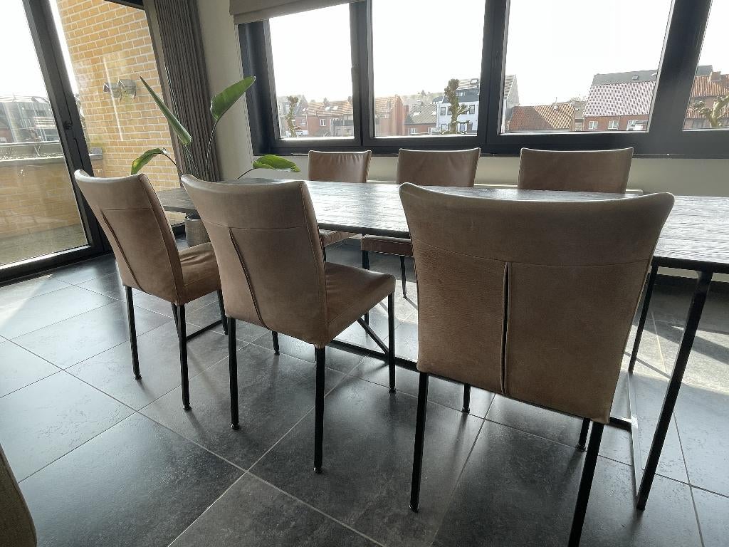 lederen eetkamerstoel, 6 stuks, Huis en Inrichting, Stoelen, Ophalen, Gebruikt, Bruin, Leer