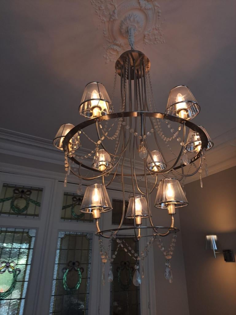 Moderne kroonluchter met 2 wandlampen, Ophalen, Zo goed als nieuw, Metaal, Modern