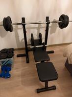 Benchpress set + 65 kg gewichten Corength/Domyos als nieuw, Enlèvement, Comme neuf
