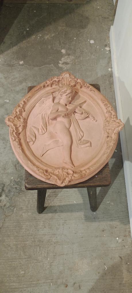 Bas-relief Ange Violoniste en Terre Cuite - 48x43 cm, Antiquités & Art, Enlèvement ou Envoi