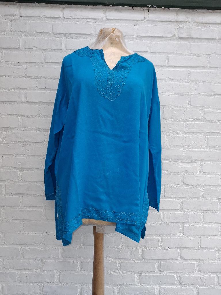 turquoise blouse, Kleding | Dames, Blouses en Tunieken, Gedragen, Maat 46/48 (XL) of groter, Blauw, Ophalen of Verzenden