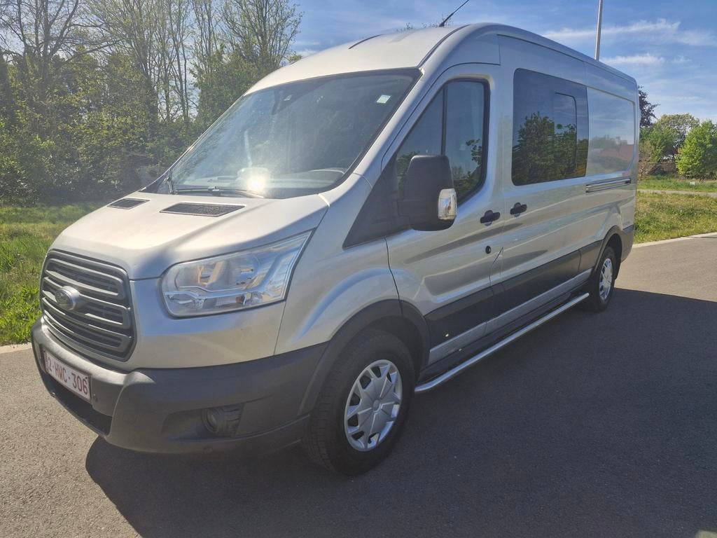 FORD TRANSIT XXL BJ 2016 DUBBCAB 6ZITS 2XSCHUIFD.NAV.AIRCO., Euro 5, 2460 kg, Zwart, 4 cilinders