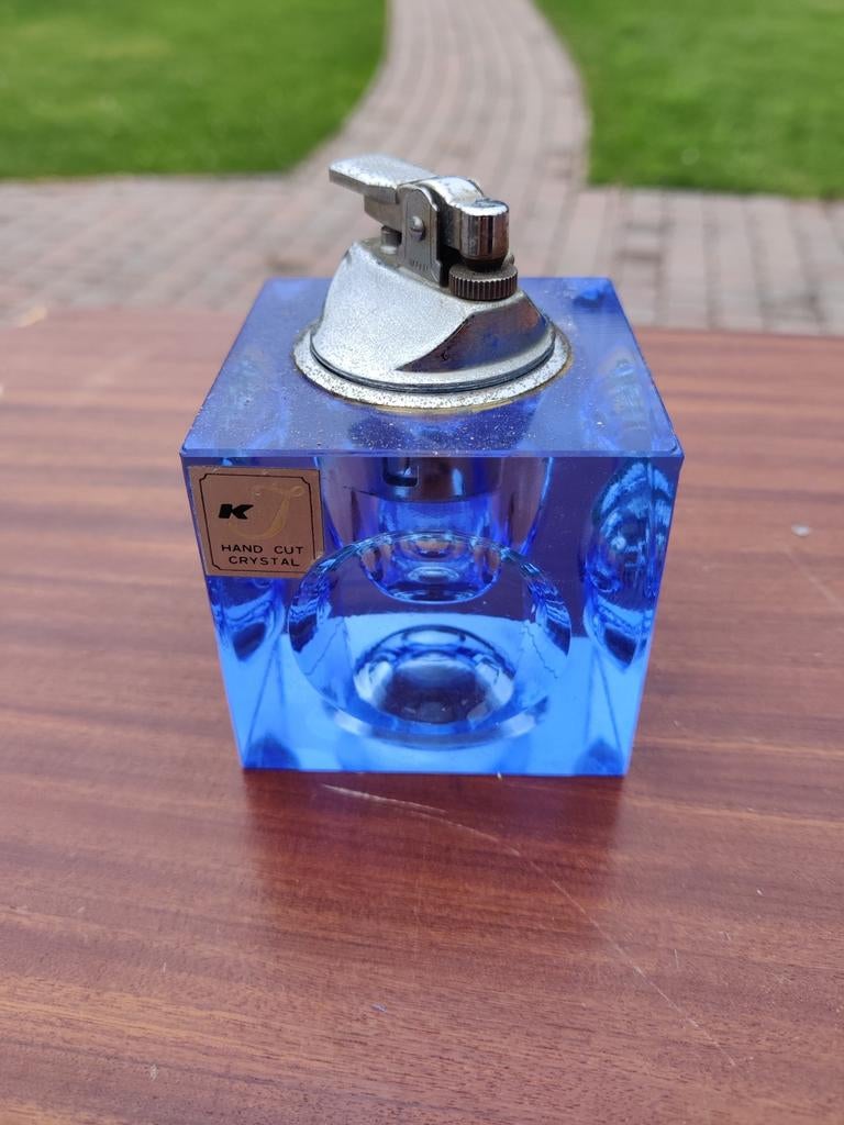 Vintage Murano aansteker blauw , handgeslepen kristalglas, Antiek en Kunst, Ophalen