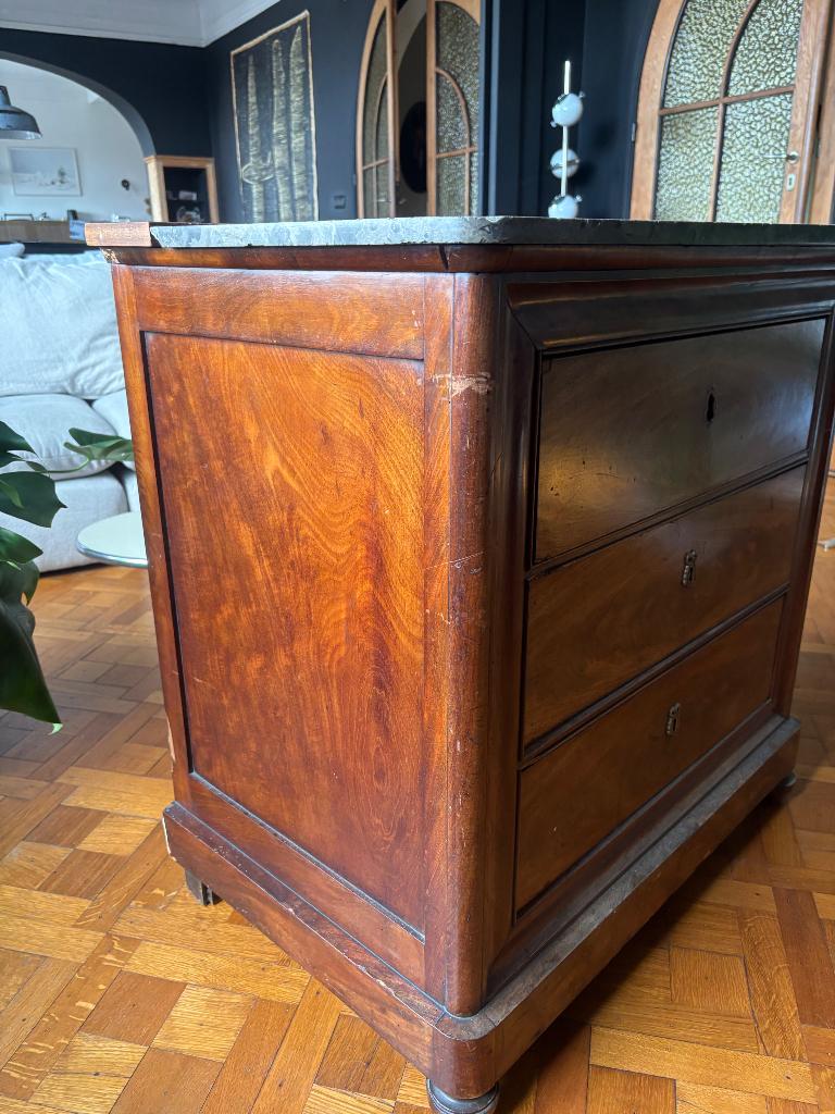Vintage commode – massief hout & marmer – mooie patine, Antiek en Kunst, Ophalen