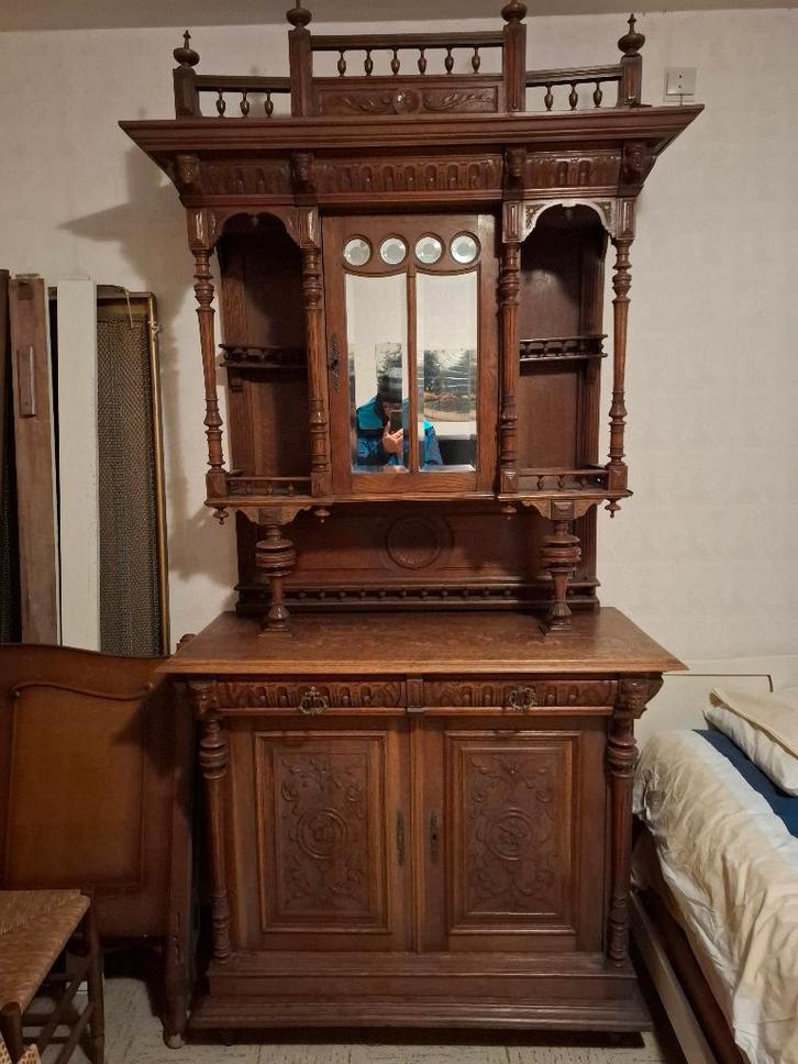 antieke kast + tafel + stoelen, Antiek en Kunst, Antiek | Meubels | Kasten, Ophalen