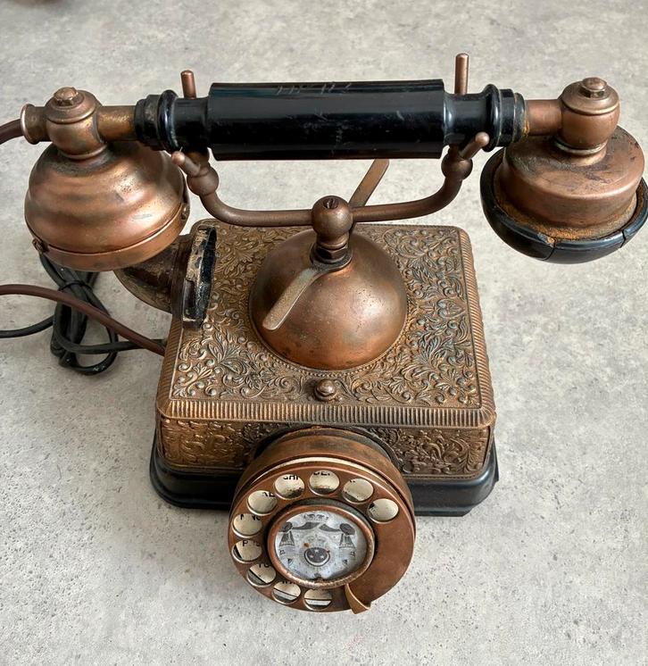 Vintage koperen telefoon - prachtig decoratief retro-object, Telecommunicatie, Vaste telefoons | Niet Draadloos, Niet werkend