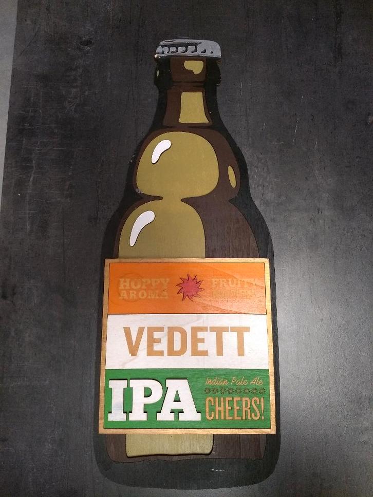 Vedett - hout reclame bord, Verzamelen, Biermerken, Zo goed als nieuw, Reclamebord, Plaat of Schild, Overige merken, Ophalen of Verzenden