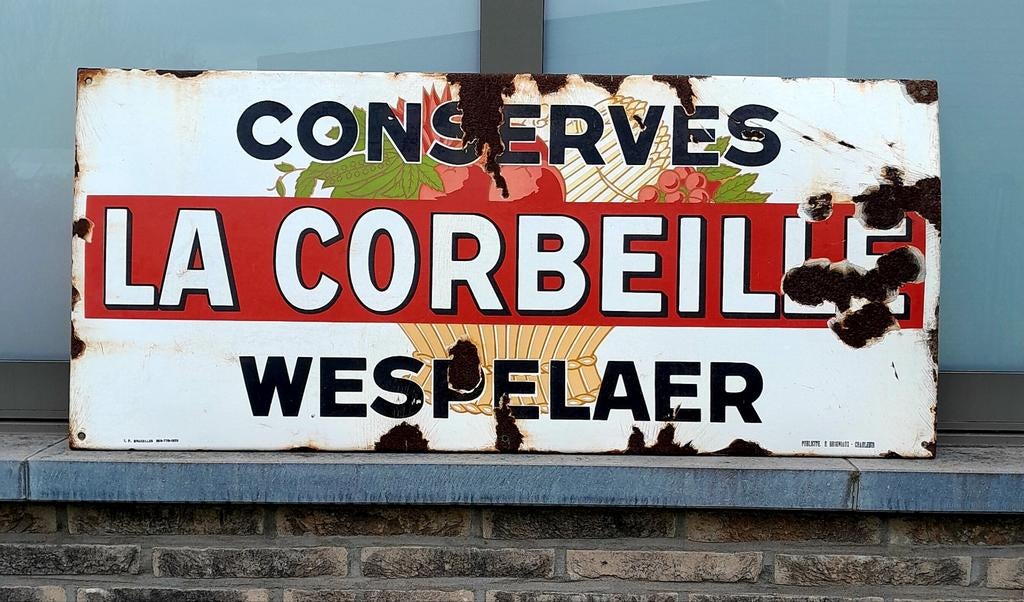 Emaille reclamebord La Corbeille Wespelaer, Ophalen, Reclamebord