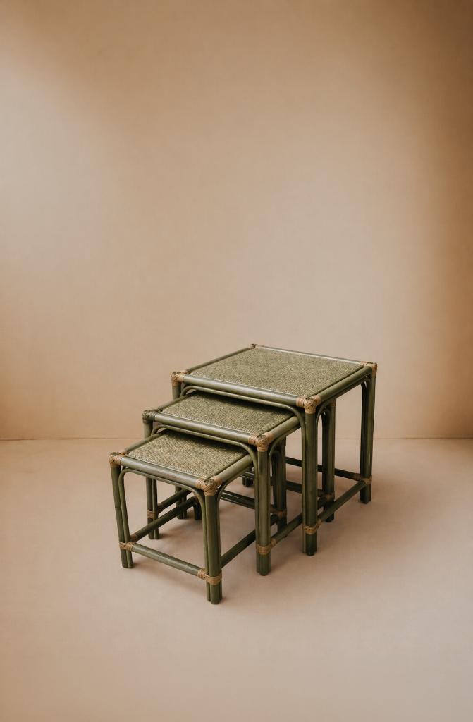 VINTAGE tables gigogne rotin, Vintage, Moins de 55 cm, Enlèvement, Utilisé